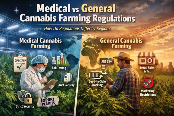 Réglementations de la culture du cannabis médical vs récréatif selon les régions (licences, BPF/BPA/GACP, conformité)